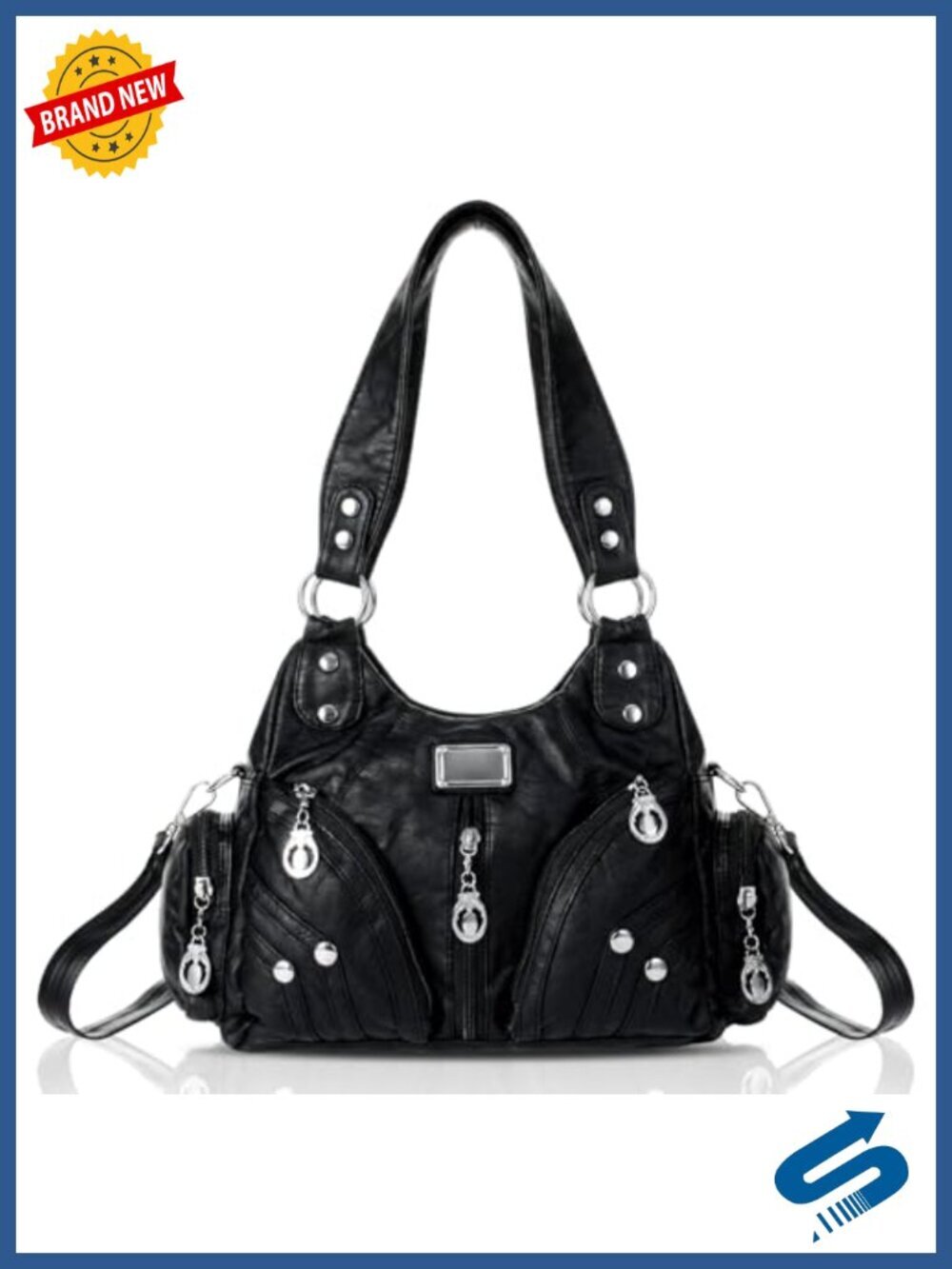 Large Capacity Y2k Hobo Vegan Leather Satchel Handbag Multi-pocket Goth Trendy